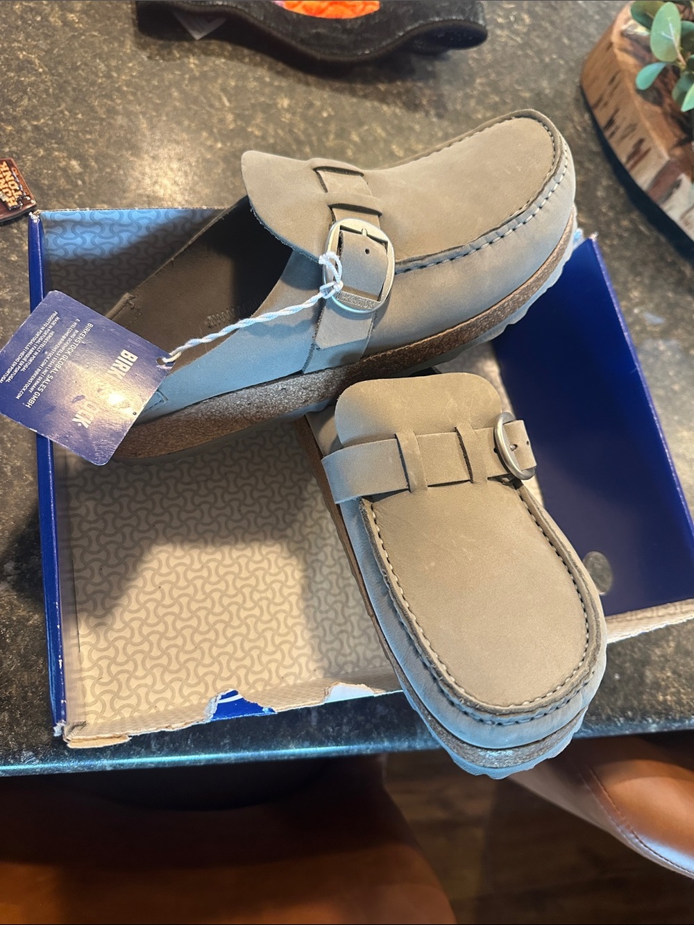 Birkenstock women’s Gray Buckle Slip-On Moccasins brand new with tags